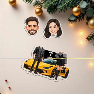 Personalized Couple Bobblehead Caricature Gift for Husband, Wife, Girlfriend, Boyfriend & Friends Solar Powered Moving Head Couple Gift for Birthday (Racing Car Couple)